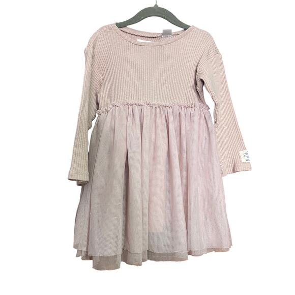 ZARA Kids Girls Tulle-Skirt Long Sleeve Dress Light Dusty Pink Mauve Size 3Y - Picture 1 of 11